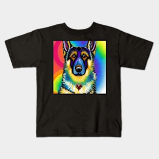 German Shepherd Dog Rainbow Painting Kids T-Shirt